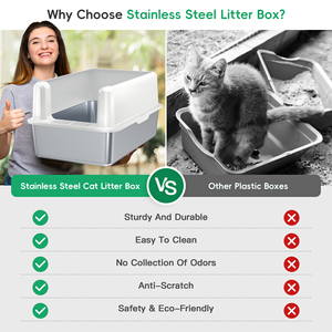 קופסת חתול נירוסטה עם מכסה, קופסת אשפה עם מכסה, xl מתכת עבור חתולים גדולים, עם צדדים גבוהים, לא דביקים, קל נקי, חצי סגור - Product Image 4