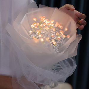 Trang Trí Nội Thất Tulip Phát Sáng Bó Hoa Với Ánh Sáng LED Mãi Mãi Acrylic Hoa Nhân Tạo DIY Thủ Công Tulip Bó Hoa Ánh Sáng Ban Đêm - Product Image 6