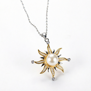 Collier pendentif soleil en perles naturelles, style vintage bohème, bijoux élégants, cadeau pour femme - Product Image 1