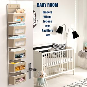 Organizzatore appendibile beige con 6 tasche trasparenti per porta dell'armadio, per camera da letto, bagno, dispensa - Product Image 4
