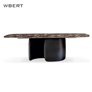 WBERT moderno di lusso italiano in marmo massiccio tavolo da pranzo Set rettangolare con Design arrotondato per uso domestico tavolo da pranzo in marmo