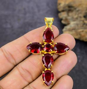 Handmade <b>Garnet</b> Quartz 4x6 mm Pear Shape Connector Single Loop Electroplated Brass Findings for Jewellery Making Charm Style - Product Image 2