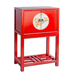 Armario de almacenamiento de dormitorio de sala de estar de estilo chino pintado a mano China-Muebles rojos elegantes