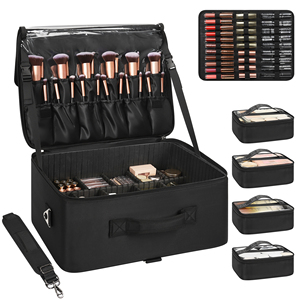 Relavel Très Grande Trousse de Maquillage Professionnelle, Organiseur de Cosmétiques avec Support pour Pinceaux, 4 Sacs Transparents et Plaque à Rouges à Lèvres pour Maquilleur Professionnel - Product Image 1
