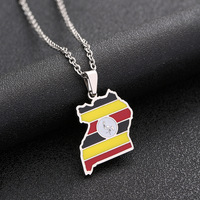 Collier pendentif géométrique en émail carte de l'Ouganda, très tendance, pour femme, en acier inoxydable, chaîne de clavicule de créateur, accessoire de bijouterie