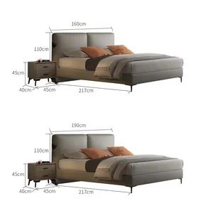 سرير منجد بتصميم حديث فاخر من الجلد الأصلي حجم كبير ناعم أثاث لغرفة النوم