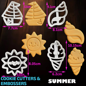 Lot de 4 emporte-pièces et emporte-moules d'été, tampons à <span class=keywords><strong>biscuits</strong></span> en plastique moulé par injection lisse, motifs mignons Voilier, Soleil, Coquille de crème glacée - Product Image 4