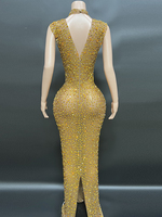 NOVANCE 2023 Articles à Livrer en Dropshipping Robe Longue de Luxe Dorée pour Soirée Dansante Robe de Soirée Scintillante à Pierres pour Bal de Nuit