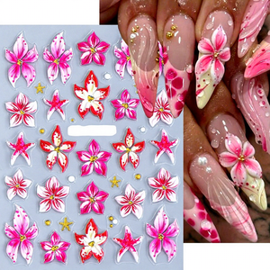 Pegatinas 5D en relieve para <span class=keywords><strong>uñas</strong></span> estilo Ins, diseño de <span class=keywords><strong>flores</strong></span> <span class=keywords><strong>hawaianas</strong></span>, <span class=keywords><strong>flores</strong></span> de hielo y estrellas de mar para primavera y verano - Product Image 1