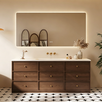 Meuble de salle de bain sur pied de haute qualité de 60 pouces avec lavabo et miroir intelligent, 9 tiroirs