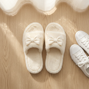 Chaussons en fausse fourrure douce pour femme, avec bande plissée et semelle en mousse à mémoire de forme, échantillon disponible pour le week-end, réduction sur la première commande - Product Image 4