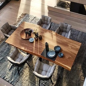 <span class=keywords><strong>Tavolo</strong></span> <span class=keywords><strong>da</strong></span> <span class=keywords><strong>Pranzo</strong></span> di Alta Qualità in Legno di Noce Massiccio con Bordo Naturale, <span class=keywords><strong>Moderno</strong></span> e Lussuoso, per Casa e Ristorante - Product Image 2