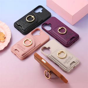 Étui portefeuille professionnel en cuir PU avec fentes pour cartes de crédit et support anneau multifonctionnel pour iPhone 17/16/15/14 Pro Max - Product Image 1