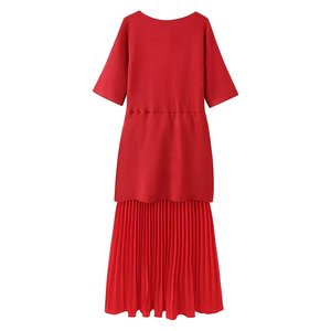 TAOP&ZA 2026 Nuovo Abito <span class=keywords><strong>Midi</strong></span> Estivo Elegante e alla Moda con Scollo a V, Monopetto, in Maglia Plissettata a Maniche Corte 048 - Product Image 3