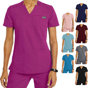 2022 nuevo diseño Atlético enfermera mujeres Scrub Set enfermería Scrubs uniformes conjuntos mujeres Vneck Color sólido dentista uniforme médico - Product Image 2