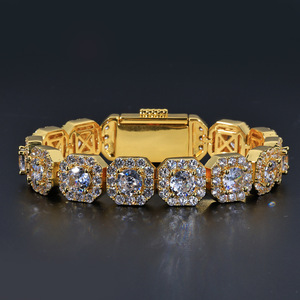 Bracciale Tennis Hip Hop in Argento 925 Placcato Oro Bianco con Diamanti Moissanite VVS a Grappolo da 12mm per Uomo e Donna - Product Image 4