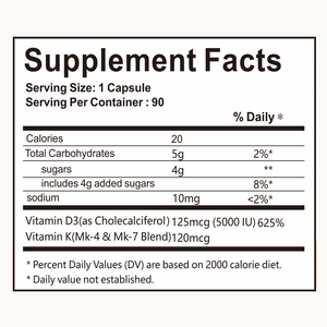 Venta al por mayor de fábrica OEM Vitamina K2 D3 Cápsulas veganas Proveedor K2 + D3 Suplemento 90 Cápsulas - Product Image 6