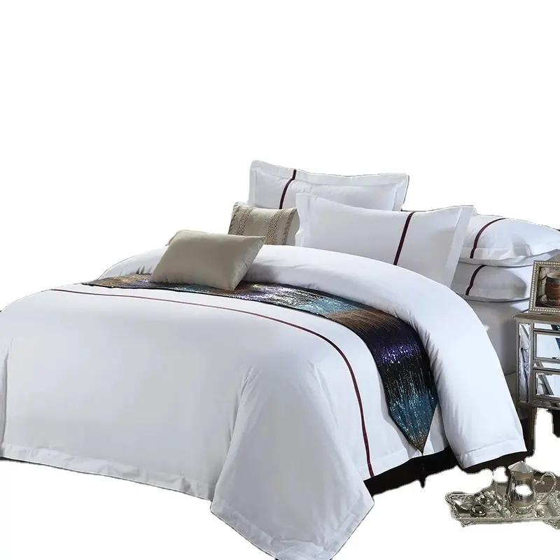 ผ้าปูเตียง400T สีขาวล้วนขนาดควีนไซส์5ดาวของโรงแรมผ้าปูเตียงผ้าฝ้ายตุรกี