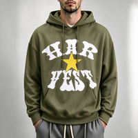 Sweat-shirt à capuche vert pour homme avec imprimé graphique, lettres en relief, poche kangourou et cordon de serrage, style streetwear, OEM ODM