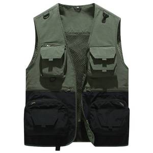 Outdoor Sports Vest Polyester Fiber Green Khaki Gray Red Thin Solid Color Workwear Multi Pocket Design - Product Image 1