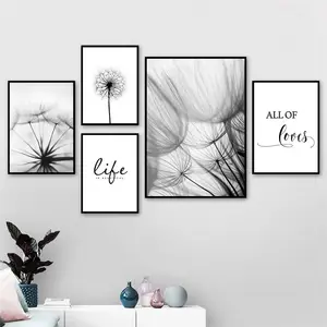 Pôster e impressão em tela, arte de dandelion nórdico, pintura em tela, preto e branco, amantes da vida, quotas de parede, decoração para sala de estar