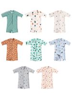 Traje de Baño de Una Pieza para Bebé, Manga Corta, Cierre Completo, Estampado de Vida Marina, Color Blanco, para Días de Natación en Verano