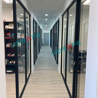 HDSAFE Cloison fixe moderne en verre avec porte coulissante Cloison de séparation en verre de bureau Porte battante Portes de séparation en aluminium