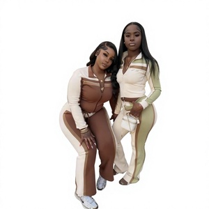 Ensemble de vêtements de sport pour femmes, haut court zippé et pantalon taille haute, tenue décontractée d'hiver, spandex/coton, respectueux de l'environnement - Product Image 3