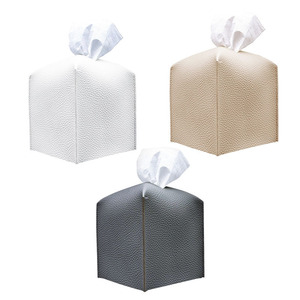 Square PU Leather Tissue Box Cover Holder Decorative Organizer for Tabletop
