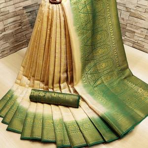Banarasi Art Soft Silk Sarees Venta al por mayor Golden Printed Beautiful Blue Color con blusa sin costuras para mujeres indias ApparelGarment - Product Image 2