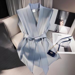 Camicetta Estiva Chic da <span class=keywords><strong>Donna</strong></span> <span class=keywords><strong>Senza</strong></span> <span class=keywords><strong>Maniche</strong></span> con Cintura in Vita, Top Casual Traspirante in Raso Tinta Unita - Product Image 4