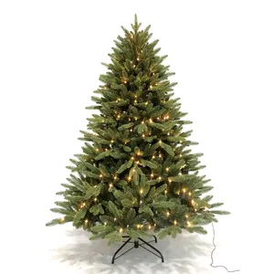 गर्म बिक्री एलईडी गर्म सफेद प्रकाश ग्रीन लक्जरी फांसी पर लटका दिया पीई पेड़ हरे कृत्रिम क्रिसमस पेड़