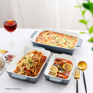 Ensemble de plats à gratin rectangulaires en céramique nordique couleur cendre, 3 pièces, résistants au four, pour usage domestique - Product Image 4