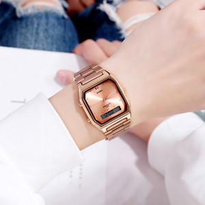 Nouvelle montre SKMEI 1612 à double fuseau horaire en acier inoxydable, montres analogiques-digitales pour hommes et femmes - Product Image 5