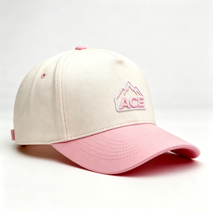 Gorra de Béisbol Estructurada de 5 Paneles para Mujer, Bicolor Rosa Crema, Visera Curva, Parche Bordado 3D en Relieve, Parte Trasera Sólida de Sarga de Algodón - Product Image 3