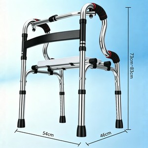 Stainless Steel Double-Bend <b>Walker</b> With Seat Height Adjustable 73cm-83cm Foldable Portable For <b>Elderly</b> Support - Product Image 1