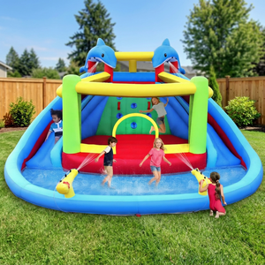 Toboggan aquatique gonflable, château gonflable combiné avec mur d'escalade, obstacles, trampoline, piscine à balles, pour intérieur/extérieur, maison, école - Product Image 3