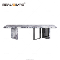 Ensemble de table à manger de luxe sur mesure en acier inoxydable italien et marbre, 6 places, 4 chaises, pour salle à manger de villa
