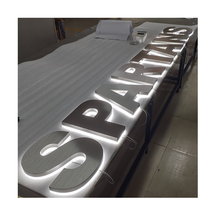 Letrero personalizado de plata cepillada, letra led de acero inoxidable, 3d, con retroiluminación