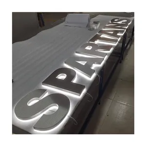 Sinal de letras de prata escovada personalizada, sinal de letras led de aço inoxidável 3d com luz de fundo