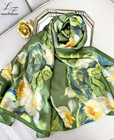 Écharpe en soie pour femmes, grande, longue et légère, foulards en soie pour le cou, écharpes douces à fleurs, cadeau de mode pour femmes