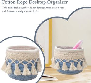 Modern Boho Woven Basket Small Cotton Rope <b>Storage</b> Bin <b>with</b> Macrame Fringe for <b>Dressing</b> <b>Table</b> Makeup Tools Home Decor - Product Image 4