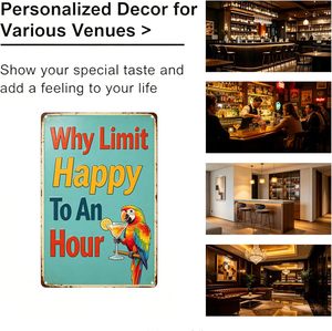 Plaque Métallique Rétro Cocktail Parrot, Plaque en Étain Happy Hour, Décoration Murale Métallique 8x12 pouces pour Bar Tiki, Patio, Bar à Domicile, Pub - Product Image 4