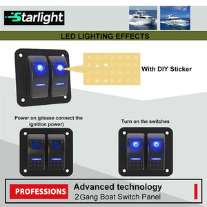 Panneau d'interrupteurs à bascule universel bleu 2 gangs 12-24V DC aluminium 5Pin pré-câblé étanche pour voitures bateaux vtt UTVs - Product Image 6