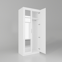 Armoire moderne à 2 portes à fermeture douce, haute brillance, avec miroir et poignées métalliques, comprend une tige de suspension amovible et des étagères de rangement,