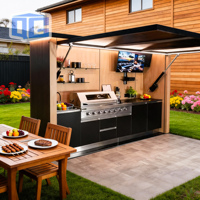 Cuisine extérieure personnalisée avec îlot barbecue, évier et rangements – Ensemble de meubles de cuisine d'extérieur pour patio