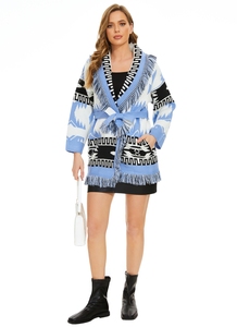 <span class=keywords><strong>Cardigan</strong></span> Invernale da Donna Stile Bohémien di Nuovo Design con Maniche Lunghe e Spalle Scivolate, Vintage in <span class=keywords><strong>Lana</strong></span> Jacquard di Media Lunghezza - Product Image 4