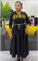 Robe plissée Miyake de grande taille pour dames, tenue décontractée et dorée de couleur unie