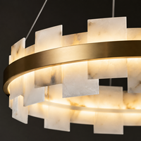 Lustre moderne en laiton et albâtre, hauteur réglable, éclairage LED central, luminaire d'intérieur pour salle à manger, salon, hôtel