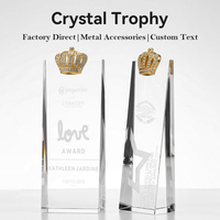 Trophée Couronne Personnalisé de Haute Qualité en Cristal et Métal, Couronne 3D Or Argent Bronze, Logo et Texte Gravés au Laser, Conception Gratuite